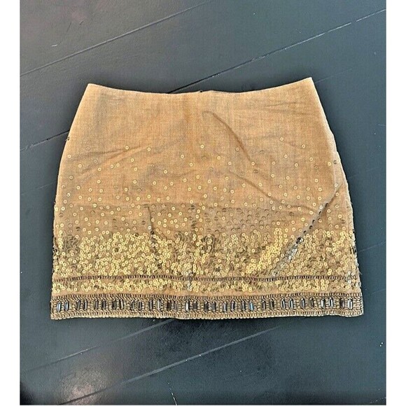 Jennifer Lopez Mini Pencil Skirt Womens 10 Gold Bronze Brown Sequins Gems  NWOT - Picture 3 of 4